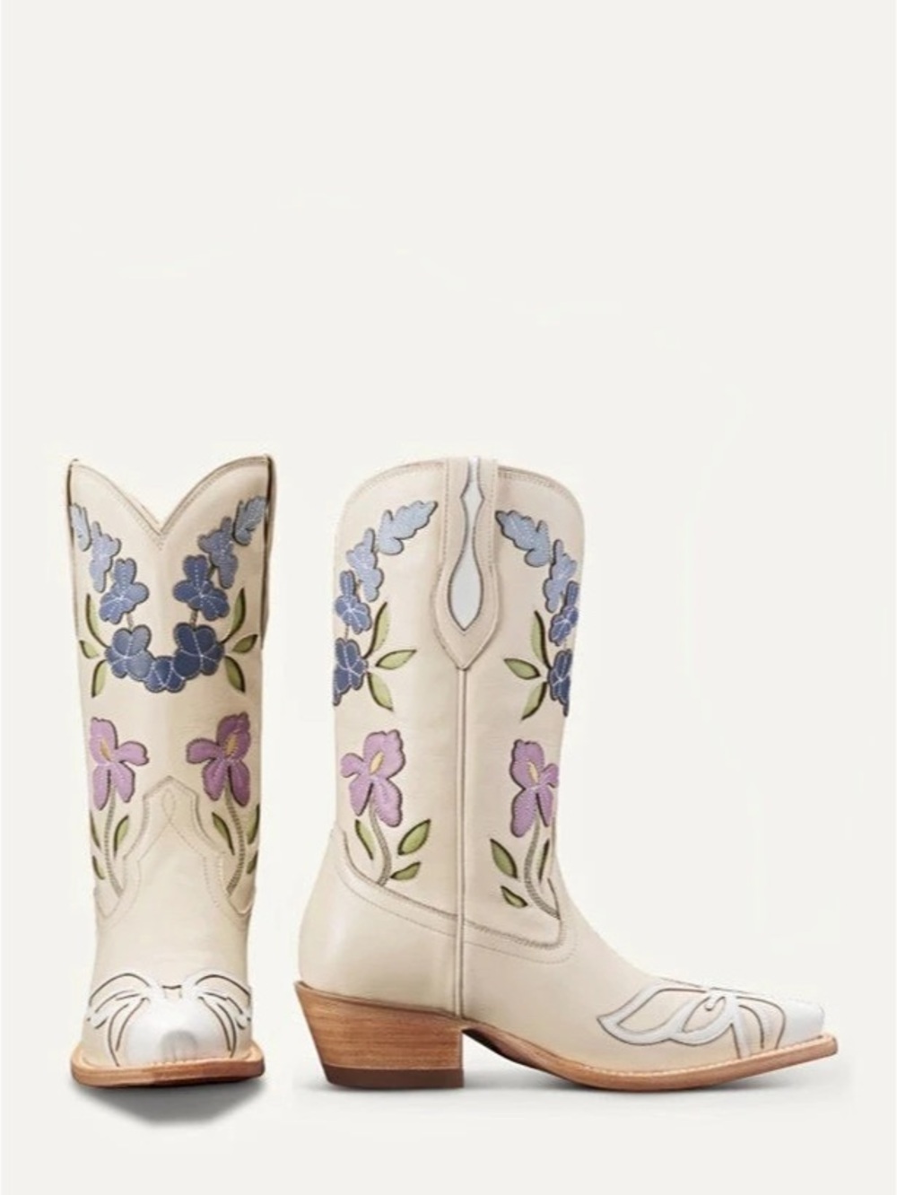 Tecovas The Sadie Meadow Floral Embroidered Boots in Cream & Blue